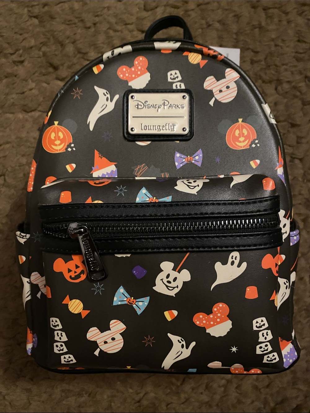 Disney Black Halloween Mini Backpack with Orange, White & Purple Accents